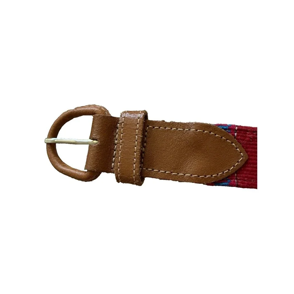 VTG Guatemala Woven Leather Concho Belt Colorful Boho Western Size Large Sz 36